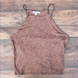 gaze Pink Leopard Print High Neck Tank Top